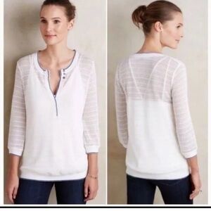 Anthropologie Postmark M Open Knit Henley Sweater
